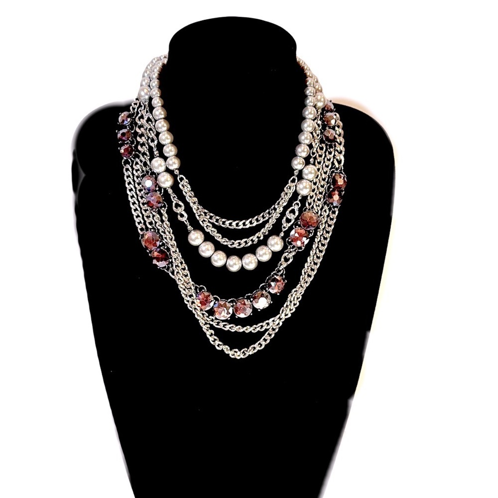 3-in-1 RSVP | Silver & Purple Crystal Convertible Statement Necklace | NWT